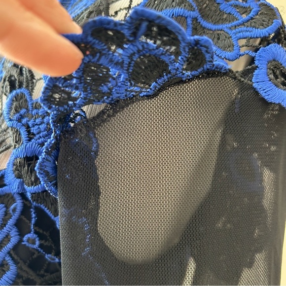 Shoshanna Midnight Raven Black Blue Floral Lace Dress Evening Gown Size 6 NWT - Picture 11 of 12